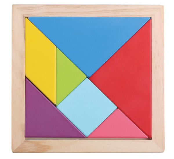 Geometric Jigsaw Puzzle Wooden Tangram Game Shape Color Cognitive Kids Children Intelligence Toys - Large size 18.5*18.5cm