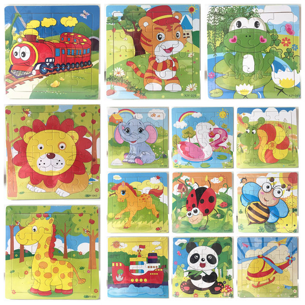 16pieces Wooden Puzzle Kindergarten Baby Toys Children Animals Wood 3D Puzzles Kids Building Blocks Funny Game Educational Toys AAA1259