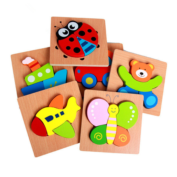 Baby Wooden 3D Puzzle Jigsaw Wooden Toys For Children Cartoon Animal Puzzles Intelligence Kids Children Educational Toy Birthday Gift