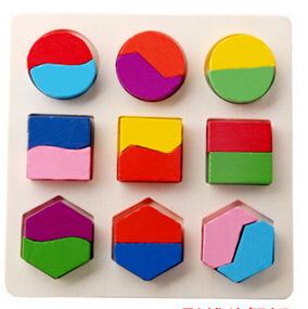 Wholesale-Kids Baby children Wooden Learning Geometry Educational Toys Puzzle Montessori Free Shipping