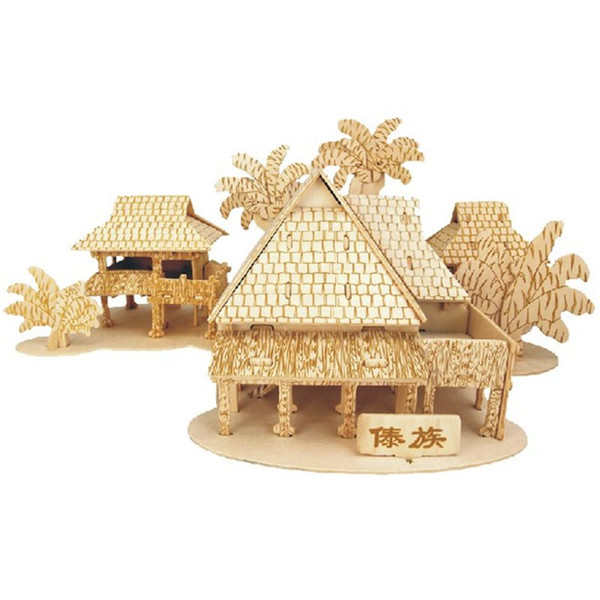 The dai bamboo house model Kids toys 3D Puzzle wooden toys Wooden Puzzle Educational toys for Children Christmas Gift