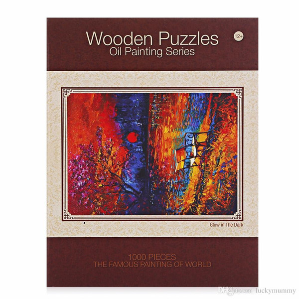 1000pcs Wooden Luminous Puzzles Oil Painting Series Sunset Scene Educational Toys DIY Diamond Painting Crystal Cross Colorful Oil Pain