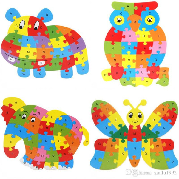 Cute Animal Alphabet Jigsaw For Children Wooden Puzzle Toy Gift Many Styles Hot Sale 3dd C R