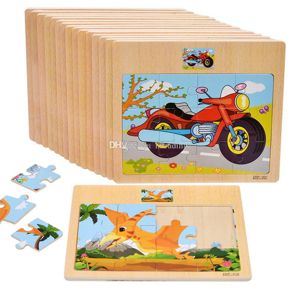 Baby 12 pieces Wooden Puzzle Traffic And Animal Jigsaw Educational toy children Training Toy kids toys Gifts C5516