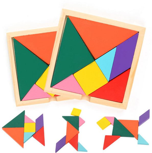 2018 best-selling colorful tangram wooden puzzle intelligent training early education learning set toy for children wholesale