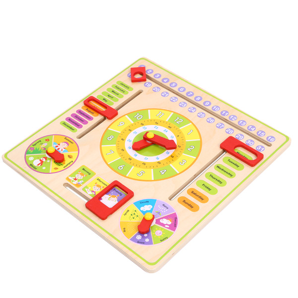 Wooden Cognitive Calendar Clock Toy Multifunction Early Education Toys Calendar Months Date Weather Week Season Learning Blocks