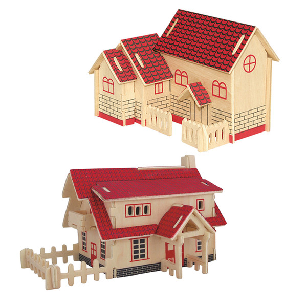 2pcs Kids Intelligence 3D Jigsaw Puzzles DIY Assembled Red House