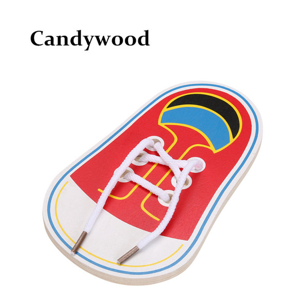 Wholesale- New Arrival Kids Montessori Educational Toys Children Wooden Toys Toddler Lacing Shoes Early Education Montessori Teaching Aids