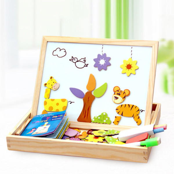 100 More Pcs Children Wooden Magnetic 3D puzzles brain Figure/Animals/ Vehicle /Circus Drawing Board 5 Styles Learning Kids Wood Toys