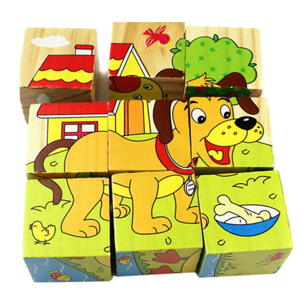 Kids Children Wooden Animal Toy 6 side Christmas Birthday Gift Lovely Animals Puzzles Toys Baby Educational Toy Cartoon Puzzles