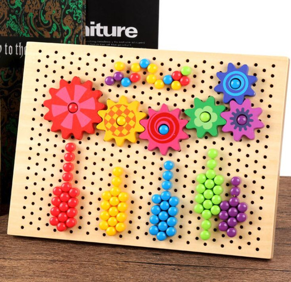 Creative Mushroom Nail Puzzles & Flight Chess & Spinning Gear Wooden Toys Children Kids Preschool Educational Toys