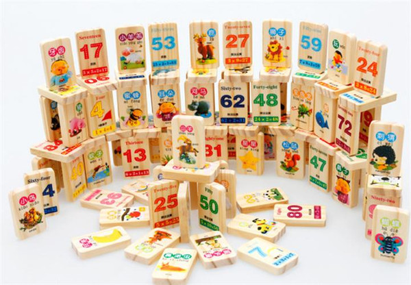 Baby Toys Baby Toys Hot Kids 100 Pieces of Wooden Mathematical and Fruit Animal Characters Card Children Domino Blocks Intelligence Toys