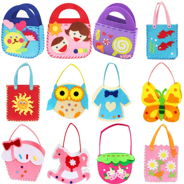 Wholesale-Non-woven Cloth Cartoon Animal Flower Handmade Kids Children DIY Applique Bag Crafts Art Craft Gift Pink Blue Free Shipping