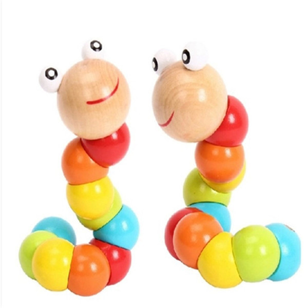 Wholesale-2016 Cute Insert Puzzle Kids Educational Wooden Toys Baby Children Fingers Flexible Training Science Twisting Worm Toys