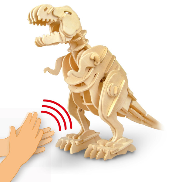 wholesale Walking T-rex Sound Control 3D Wooden Assembly Dinosaur Toy Gift for Children Teens Adult D210