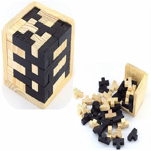 Black And White Tetris Wooden Magic Bucket Intelligence Kong Ming Lock Traditional Toys 54T Combination Puzzle Block 9cb W