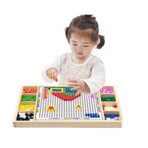 montessori educational wooden toys for children girls boys kids 3-5-6-8 years old Mushroom nail combination spell board toy