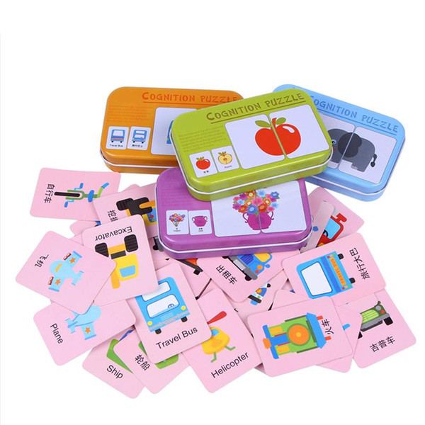 32pcs/box Kids Baby Cartoon Educational Animal Fruits Traffic Shape Pattern Graph Matching Cards Puzzles Game Toys for Children