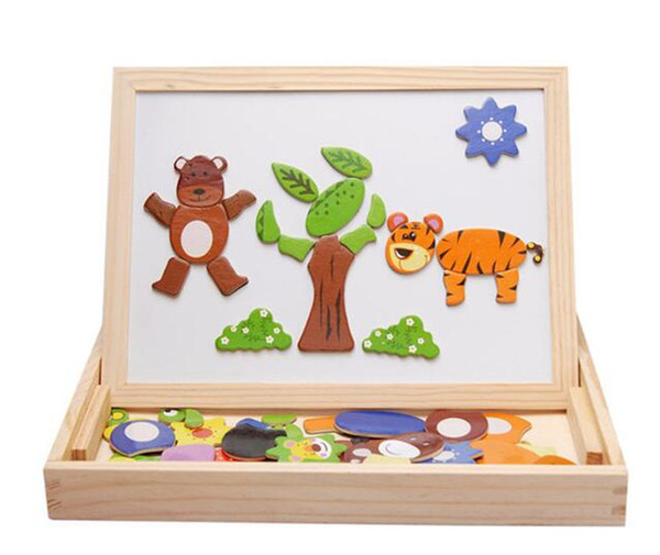 Wooden ball animal fight fight magnetic multi-functional double-sided drawing board learning box three-dimensional puzzle wooden building bl