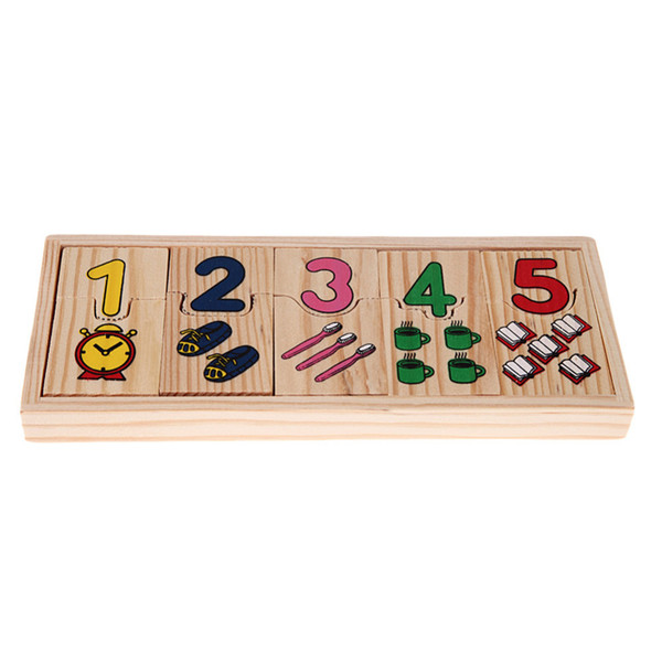 1Set Wooden Number Counting Puzzle Toy Baby Preschool Educational Math Learning Pattern Numbers Matching Jigsaw Puzzle Toy