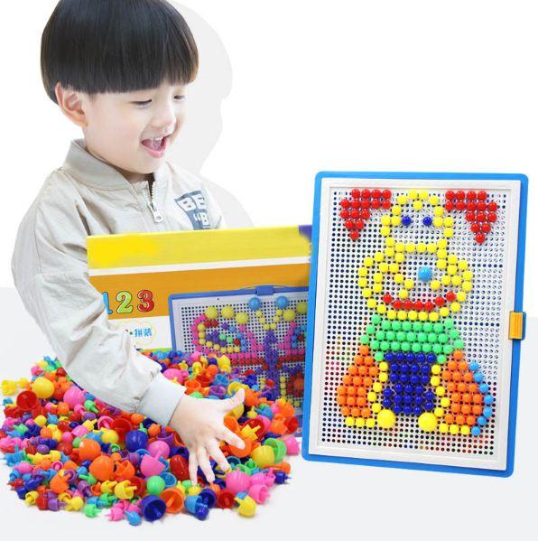 296pcs Mosaic Picture Puzzle Toy Children Composite Intellectual Educational Mushroom Nail Kit Toys With Retail Box