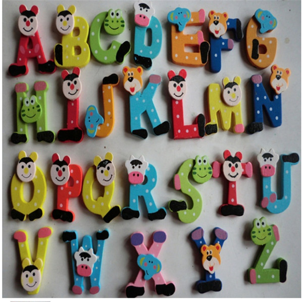 26pcs Colorful Wooden Cartoon Letter A-Z Magnets Child Educational Toy Fridge Sticker whiteboard Sticker 2 Styles