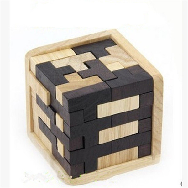 Traditional Wooden Magic Bucket Puzzle Toys Tetris Black And White 54T Combination Kong Ming Lock Intelligence Toys 9cb W