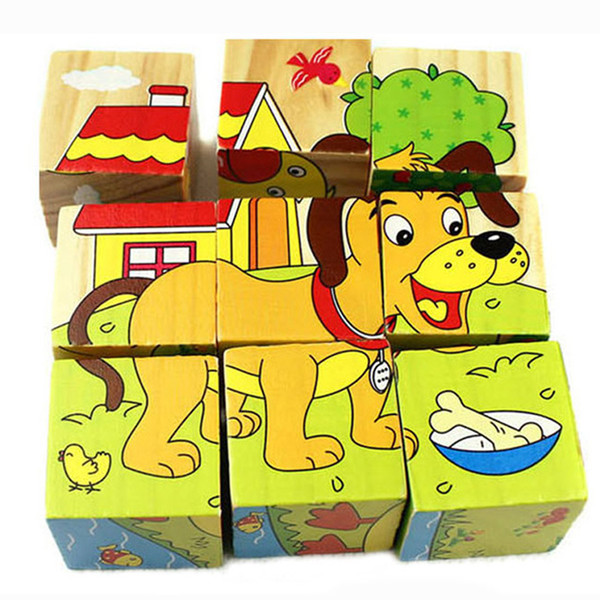 Wooden Animal Puzzle Kids Toys 6 Sides Wisdom Jigsaw Early Education Learning Toys Tangram Children Game 9pcs Single 3D Puzzle