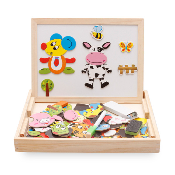 kids puzzle toy wooden Beneficial wisdom magnetic cartoon paper puzzle toy picture random Magnetic Spelling Music free shipping