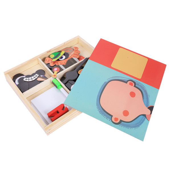 magnetic fun jigsaw children wooden puzzle board box pieces games cartoon educational drawing baby toys for girls boys, Pe