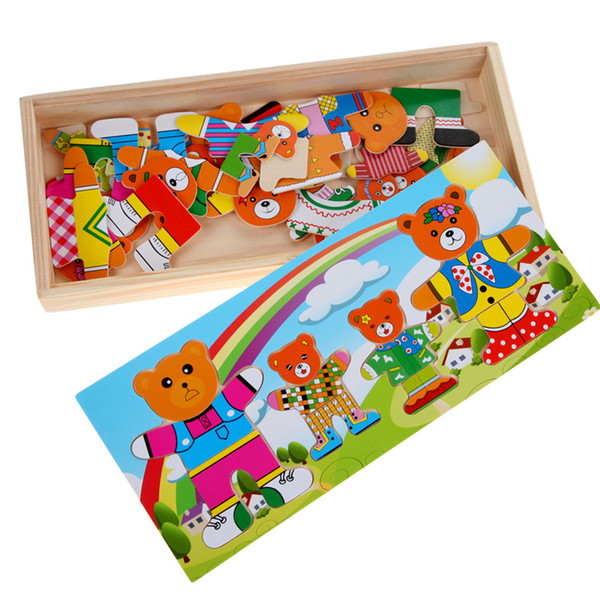 Wooden Puzzle Set Baby Educational Toys Bear Changing Clothes Puzzles Kids Children's Wooden Toy Free Shipping