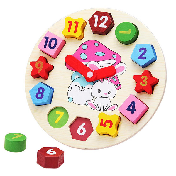 Baby Kids Childrens Education Wooden Puzzle Toys Wooden Digital Clock Jigsaw Toy Geometry Stacking Toys