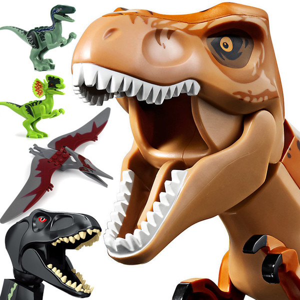 50pcs Dinos Toy Buildable Legoings Dinosaur Building Blocks Figures with Movable Jaws Including T Rex Triceratops Velociraptor