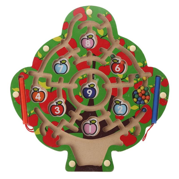 Apple Tree Wooden Puzzle Magnetic Pen Maze Game Labyrinth Kids Learning Education Toys