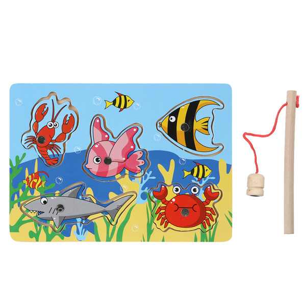 Baby Kid Wooden Magnetic Fishing Game 3D Jigsaw Puzzle Toy Interesting Baby Children Educational Puzzles Toy Gift