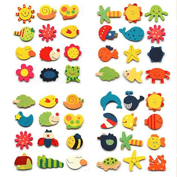 12pcs/pack Colorful Kids Wooden Magnet Cartoon Pattern Kitchen Fridge Magnet Stickers Children Educational Toy Birthday Gift