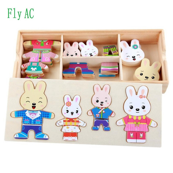 wooden jigsaw Baby Cute Rabbit Change Clothes Puzzle Early Childhood Wooden Jigsaw Gift Toys for children