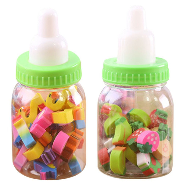 Mini Colorful Fruit Numbers Eraser with Clear Storage Bottle Cartoon Rubber Pencil Erasers Toy Gift For Kids Children