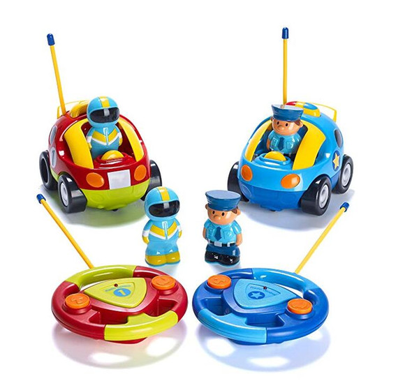 Cartoon R/C Police Car and Race Car Radio Control Toys for Kids- Each with Different Frequencies So Both Can Race Together