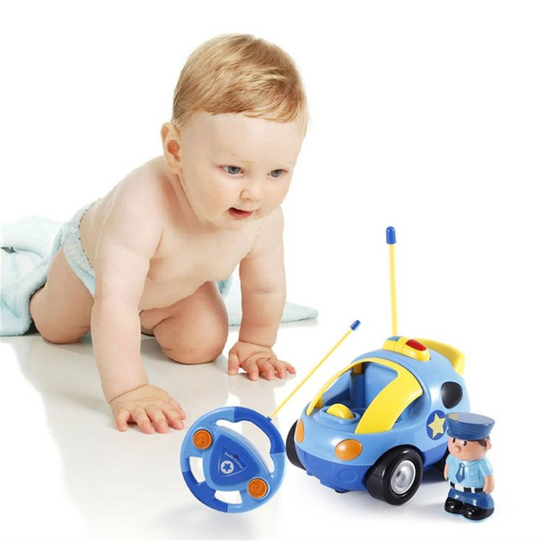 New blue Kids Baby Toddlers Cartoon Police RC Race Car Remote Control Car Toys birthday Gift