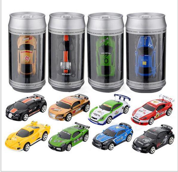 Mini-Racer Coke Can Remote Control Car RC Radio Car Micro Racing Car 1:58 4 Frequency 4 Channel + 4 Roadblocks