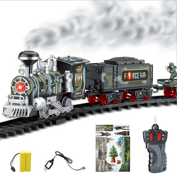 New RC Train Children's Traffic Toys Remote Control Conveyance Car Electric Steam Smoke RC Train Slot Set Model Toy For Kid Gift