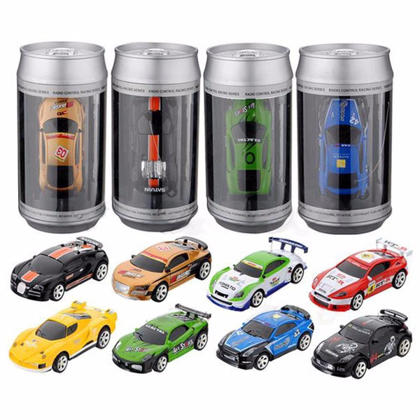 Radio Remote Control Racing Vehicle Kids Toys High Speed Mini Coke Can RC Car for Children Xmas Gift with Road Blocks