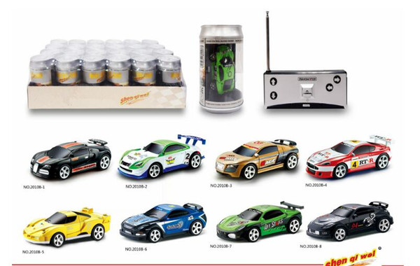 10pcs/ Mini-Racer Coke Can Remote Control Car RC Radio Car Micro Racing Car 1:58 4 Frequency 4 Channel + 4 Roadblocks