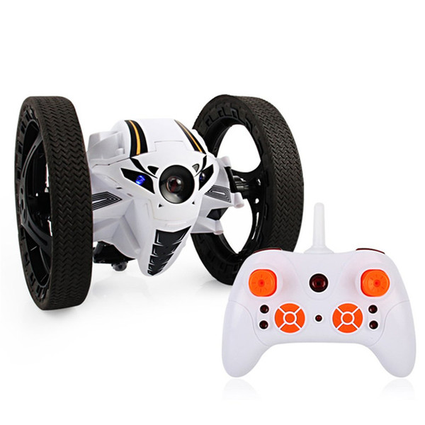 1PC RC Jumping Car with LED Eye Lights 2.4GHz Wireless Remote Control Toy 4CH Bouncing Robot Bounce Car Rotation Stunt Car Black&White&Blue