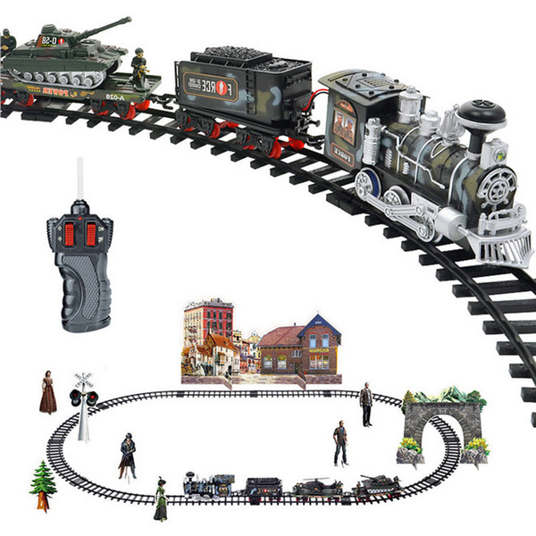 2018 Model Train Toy Railroad Railway Remote Control RC Track Train Car Electric Steam Smoke RC Christmas Train Set Model Toy Gift