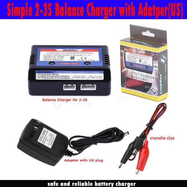 Li-ion Li-Pottery RC Battery 7.4v 11.1v Balance Charger LiPo 2s 3s Battery Simple 2-3s Balance Charger + Charging Adapter US plug