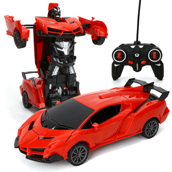 RC 2 in 1 car driving sports car model deformation car with lights remote control robot children's toys one button deformation kids toys