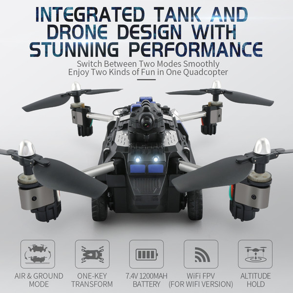 Wifi FPV APP Control Foldable RC Tank Drone Hybrid Aircraft Robot Toys for Child with HD Camera Car Air Ground Mode Quadcopters