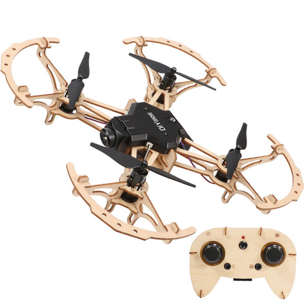 Children Kid Wooden DIY Drone Mini Pocket Racing RC Wooden Assembled Quadcopter With Camera HD 2.4GHz Remote Control Toys